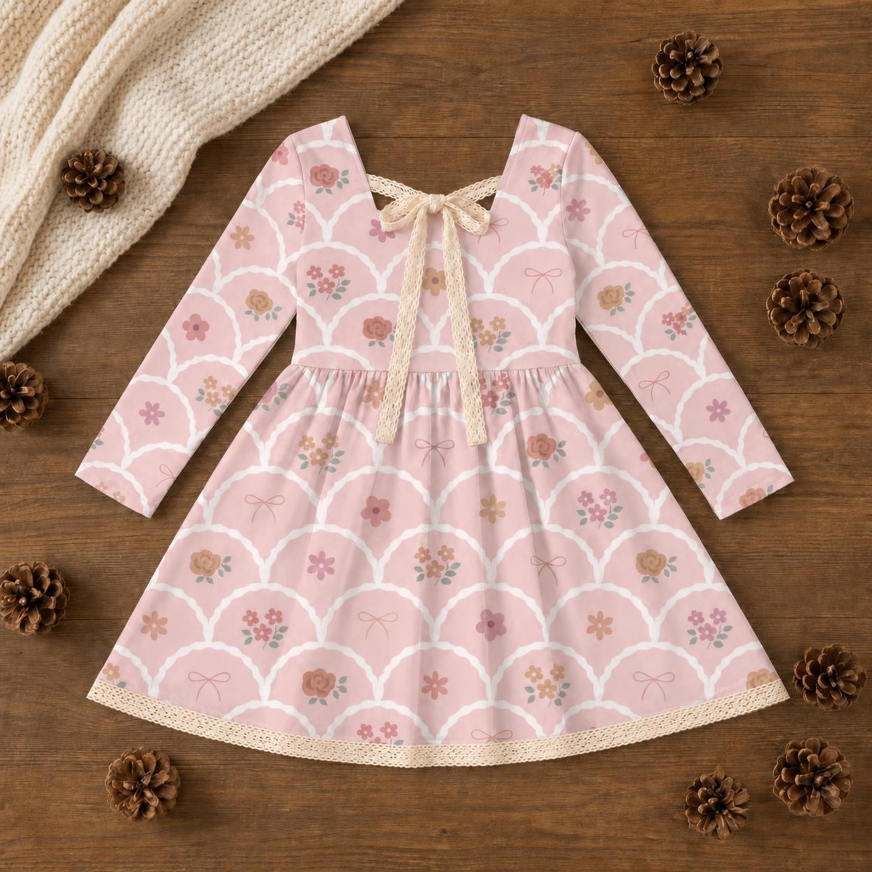 Pink Scallop Floral Dress or Tunic (Long or Cap Sleeve) Preorder (FTF26)