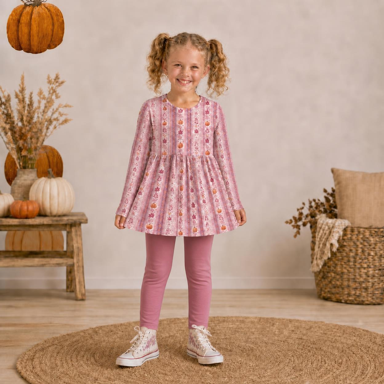 Mauve Pumpkin 3 piece Tunic Sets (Hood or no, short or long sleeve) (Pumpkins & Gingham Preorder) (Copy)