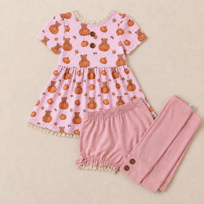 Bear Pumpkin 3 piece Play Sets (short or long sleeve) (Pumpkins & Gingham Preorder) (Copy) (Copy)