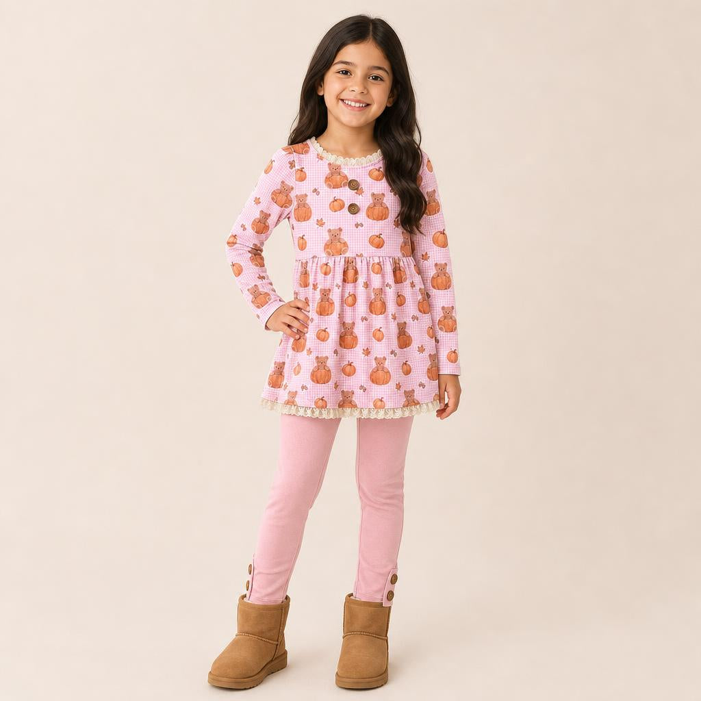 Bear Pumpkin 3 piece Play Sets (short or long sleeve) (Pumpkins & Gingham Preorder) (Copy) (Copy)