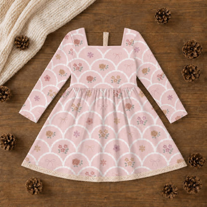 Pink Scallop Floral Dress or Tunic (Long or Cap Sleeve) Preorder (FTF26)