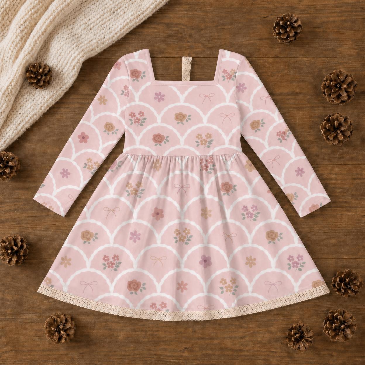 Pink Scallop Floral Dress or Tunic (Long or Cap Sleeve) Preorder (FTF26)