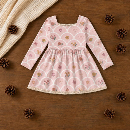 Pink Scallop Floral Dress or Tunic (Long or Cap Sleeve) Preorder (FTF26)