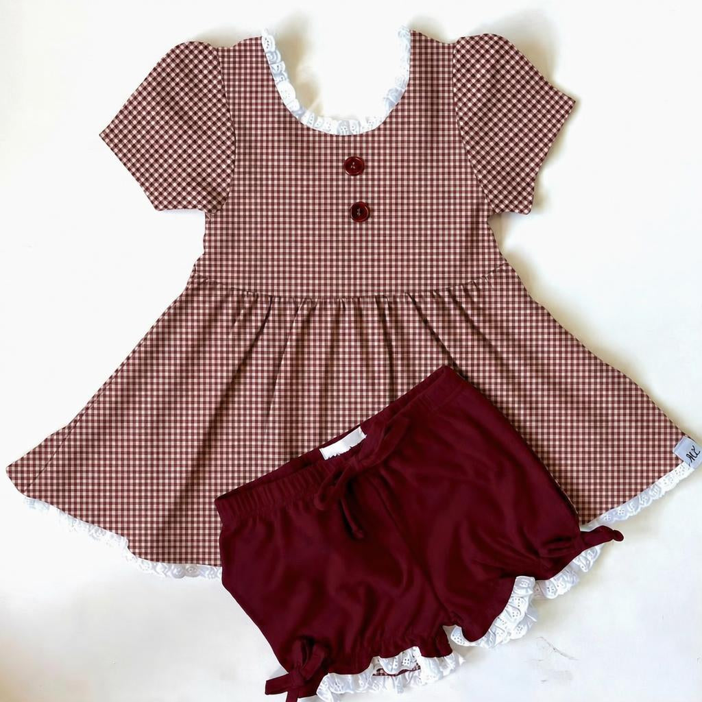 Gingham 3 piece Adele Sets (short or long sleeve, 3 colors) (Pumpkins & Gingham Preorder)