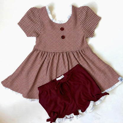Gingham 3 piece Adele Sets (short or long sleeve, 3 colors) (Pumpkins & Gingham Preorder)