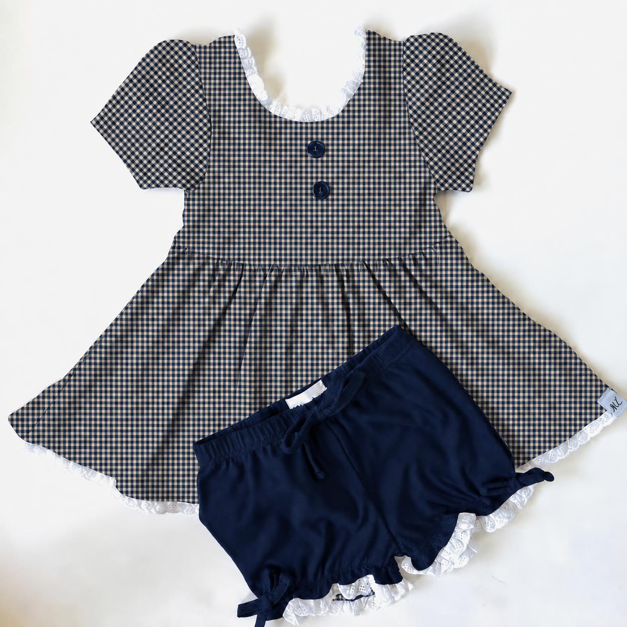 Gingham 3 piece Adele Sets (short or long sleeve, 3 colors) (Pumpkins & Gingham Preorder)
