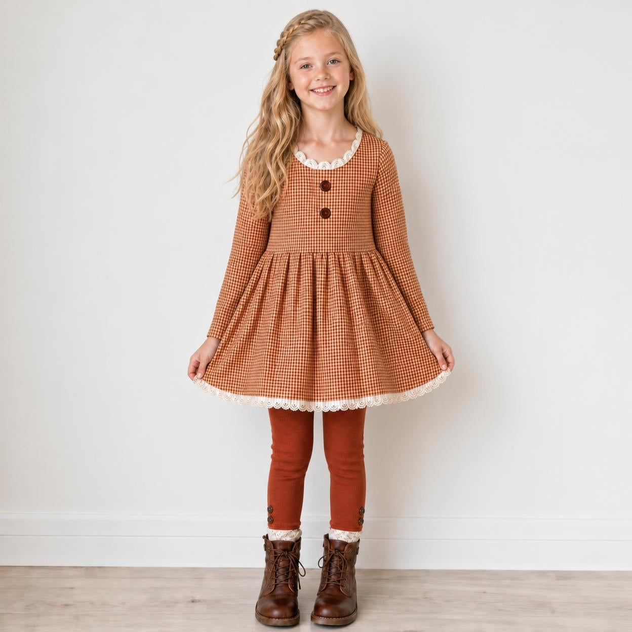 Gingham 3 piece Adele Sets (short or long sleeve, 3 colors) (Pumpkins & Gingham Preorder)