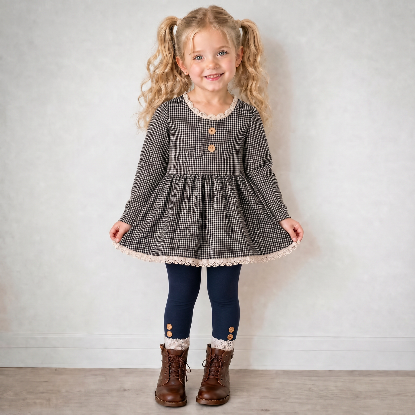 Gingham 3 piece Adele Sets (short or long sleeve, 3 colors) (Pumpkins & Gingham Preorder)