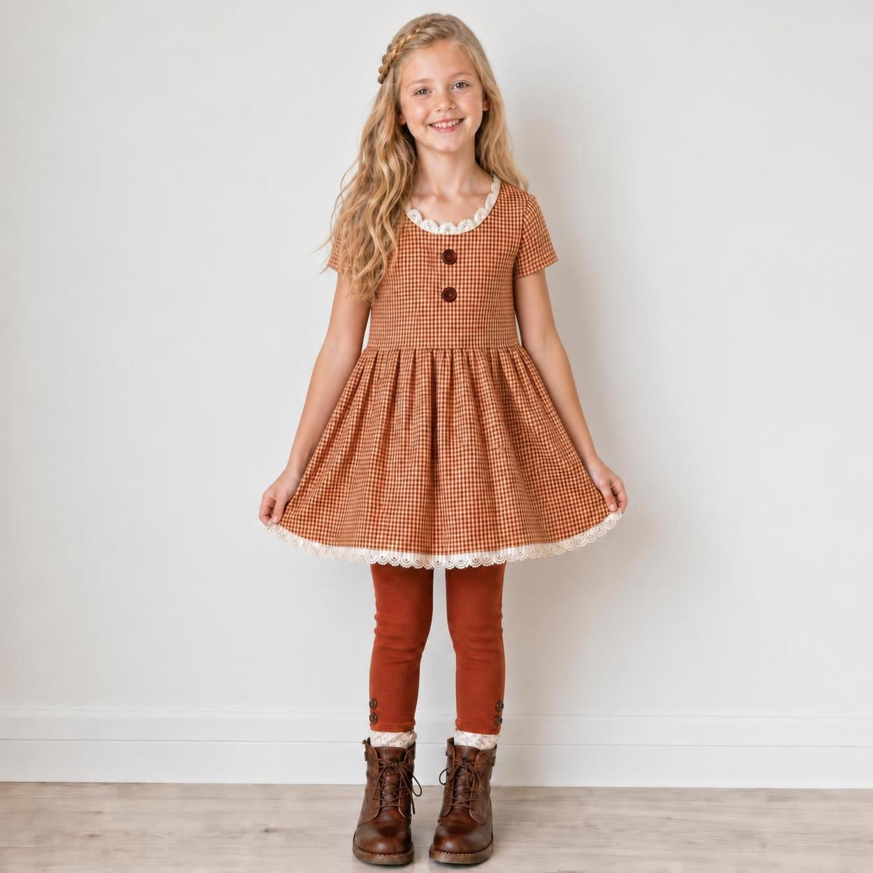 Gingham 3 piece Adele Sets (short or long sleeve, 3 colors) (Pumpkins & Gingham Preorder)