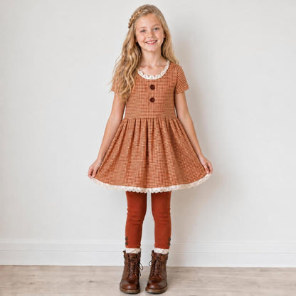 Gingham 3 piece Adele Sets (short or long sleeve, 3 colors) (Pumpkins & Gingham Preorder)
