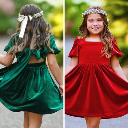 Girls Red or Green Annie Velvet Twirl Dress Preorder CDU26