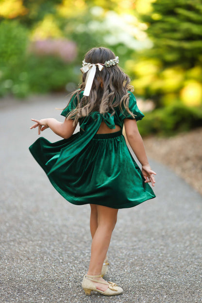 Girls Red or Green Annie Velvet Twirl Dress Preorder CDU26