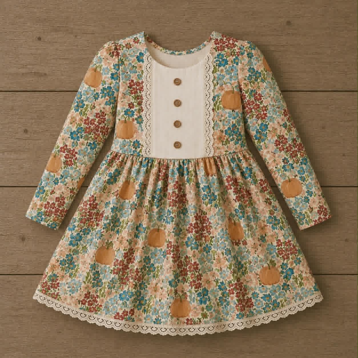 Pumpkin Floral Dress (Pumpkins & Gingham Preorder)