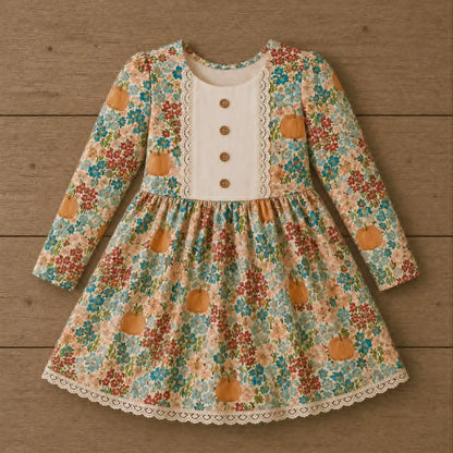 Pumpkin Floral Dress (Pumpkins & Gingham Preorder)