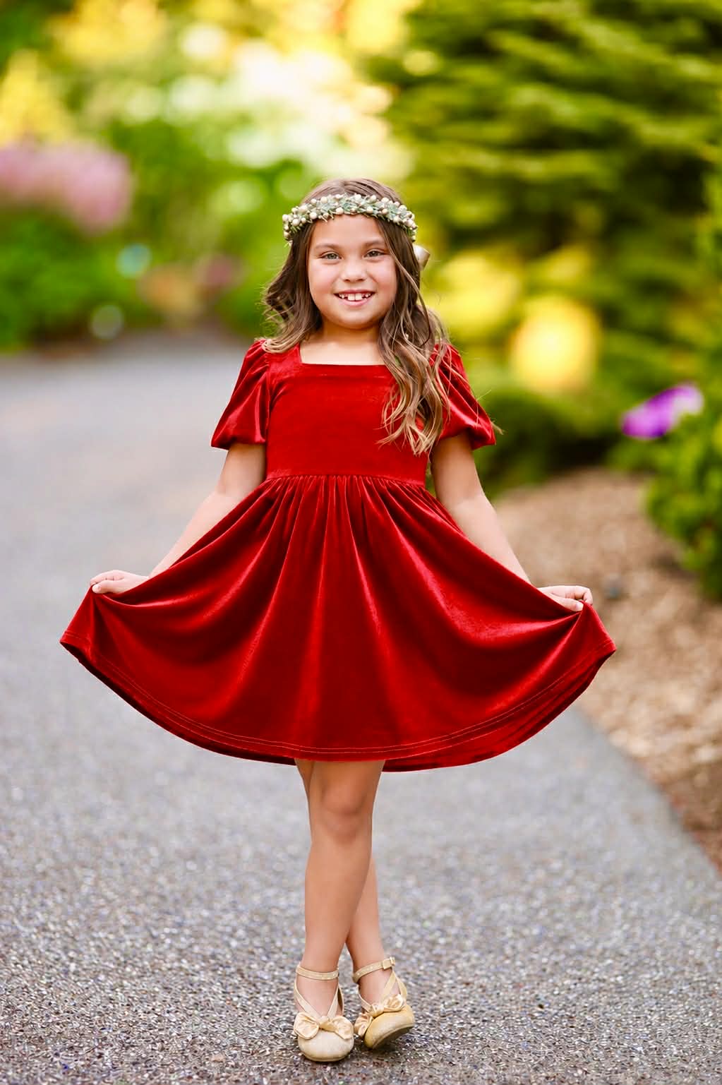 Girls Red or Green Annie Velvet Twirl Dress Preorder CDU26