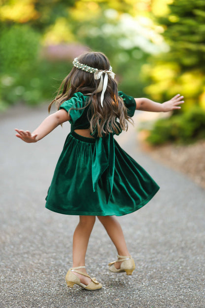 Girls Red or Green Annie Velvet Twirl Dress Preorder CDU26