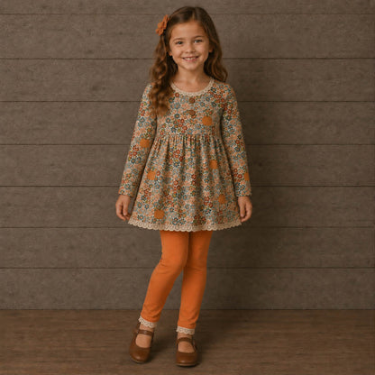 Pumpkin Floral Adele 3 piece sets (short or long sleeve) (Pumpkins & Gingham Preorder)