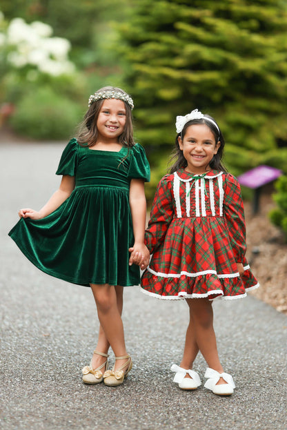 Girls Red or Green Annie Velvet Twirl Dress Preorder CDU26