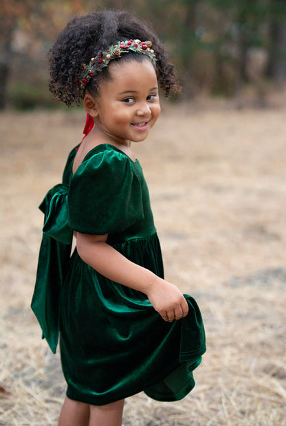 Girls Red or Green Annie Velvet Twirl Dress Preorder CDU26