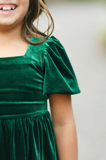 Girls Red or Green Annie Velvet Twirl Dress Preorder CDU26