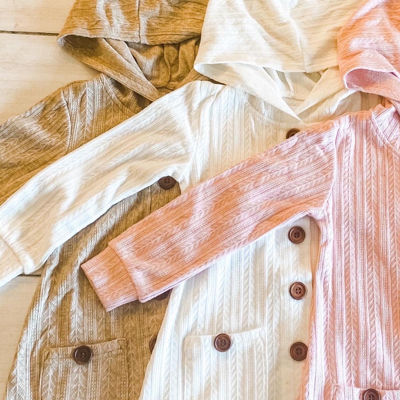 Kid & Adult Hooded Cardigans (Pink, cream or Carmel)