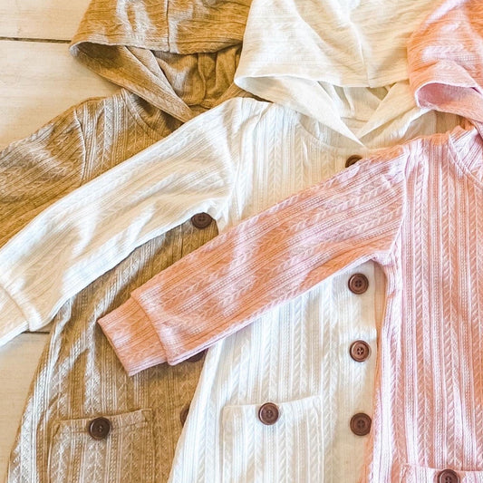 Kid & Adult Hooded Cardigans (Pink, cream or Carmel)