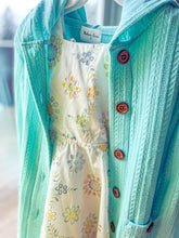 Load image into Gallery viewer, Girls Mid length cardi with hood (yellow/mint/blue/lavender)