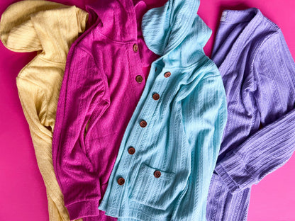Girls Mid length cardi with hood (yellow/mint/blue/lavender)