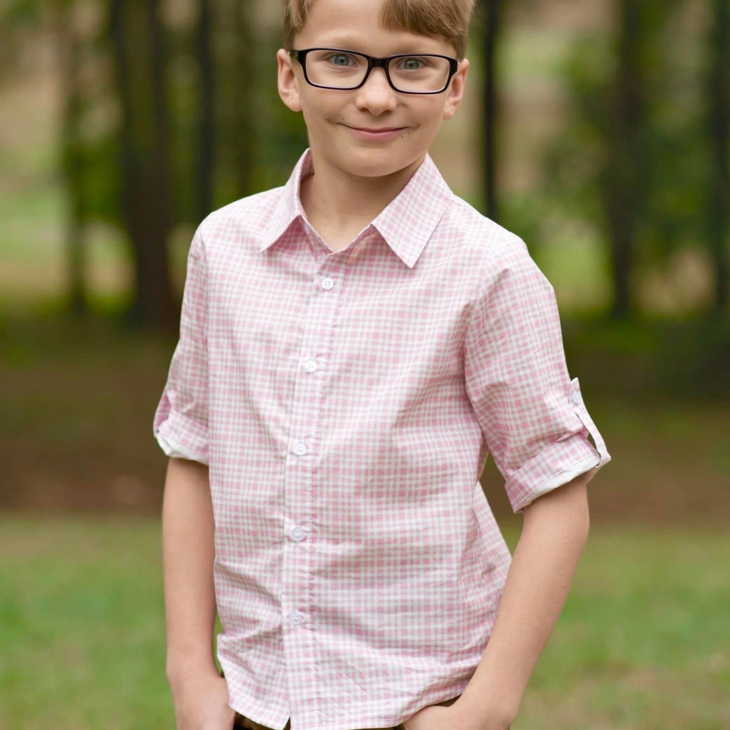 Pink Plaid Boys Shirt