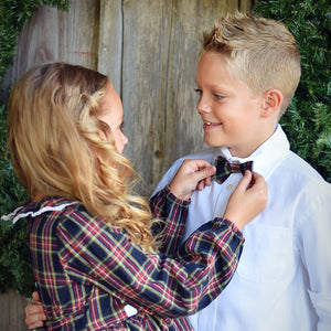 Navy Christmas Plaid Bow Tie