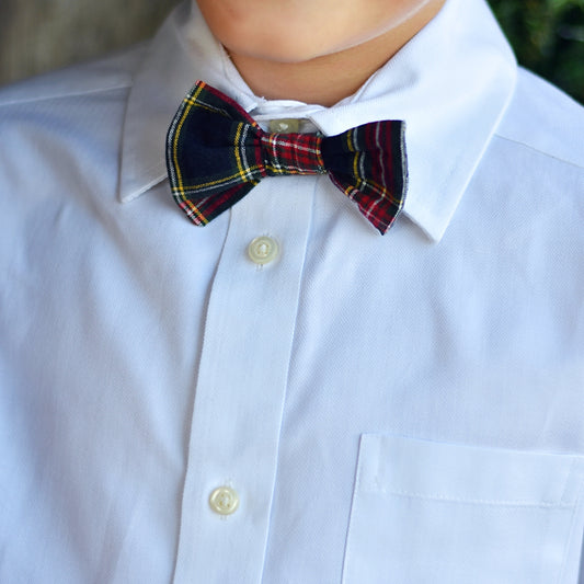 Navy Christmas Plaid Bow Tie