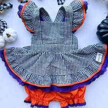 Load image into Gallery viewer, Black Gingham Pinafore Set