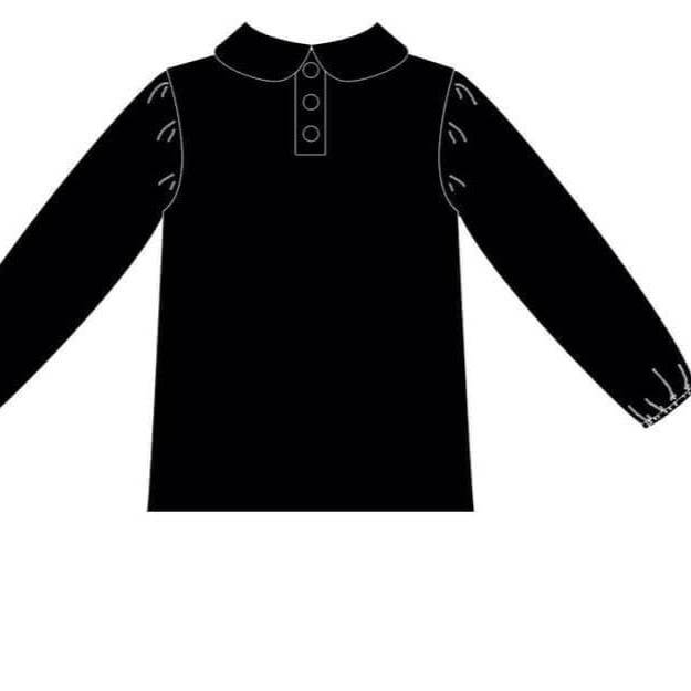 Black Stretch Velvet Shirt (3 options: Swoop/ long or short Peter Pan collar)