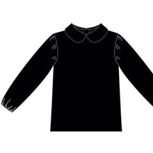 Load image into Gallery viewer, Black Stretch Velvet Shirt (3 options: Swoop/ long or short Peter Pan collar)