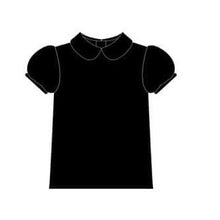 Load image into Gallery viewer, Black Stretch Velvet Shirt (3 options: Swoop/ long or short Peter Pan collar)