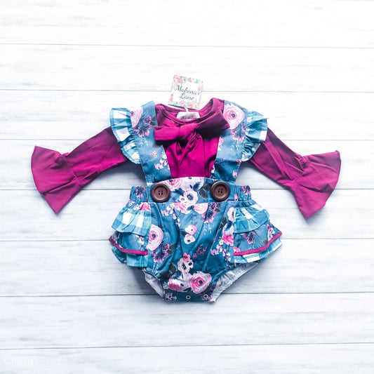 Penelope Plum Bubble +Bow Tie Shirt Set